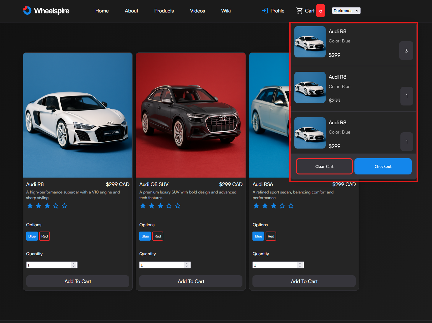 Screenshot showing the cart.